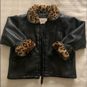 Faux leather with faux fur leopard trim jacket.